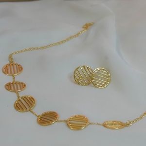 Brand new limited edition gold plated brass necklace with earrings
